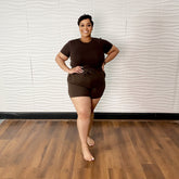 Essential Cotton Short Sleeve Tee and Drawstring Short Set | Chocolate